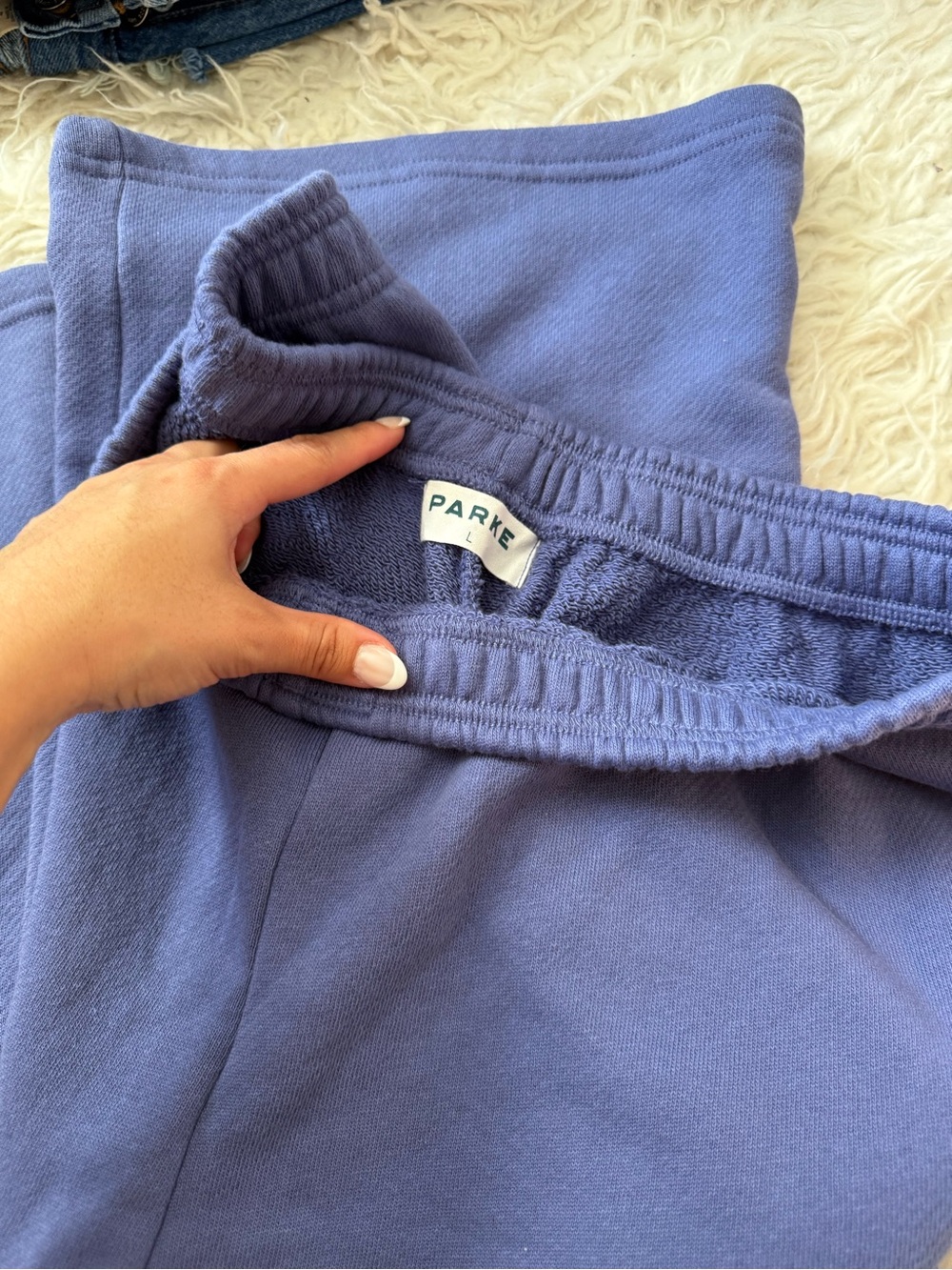 Parke  Blue Sweatpants - Soft Elastic Waist Bottoms - Picture 2 of 5